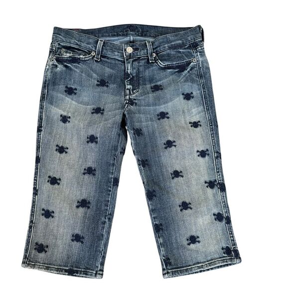 7 for all mankind low rise embroidered skull and crossbones capri jeans size 27 - Picture 1 of 7